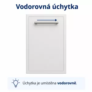 Úchytka vodorovně Jak chcete mít orientovanou úchytku na dvířkách. Svisle nebo vodorovně. (Neplatí pro zásuvky/šuplíky) - Horní policová skříňka se 2 dvířky, 750 mm, výška 576 mm