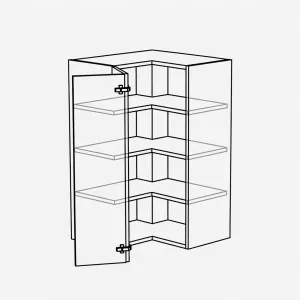 Horní, rohová do L 90°, 650 mm, v. 900 mm skica