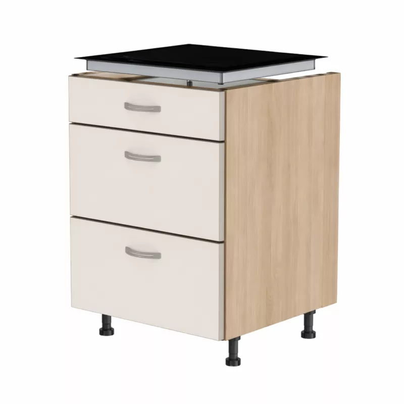 Spodní skříňka pro varnou desku se 3 zásuvkami, 600 mm KuchyneNaNetu