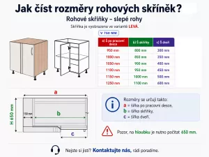 Spodní rohová skříňka slepý roh levá 1150 mm KuchyneNaNetu